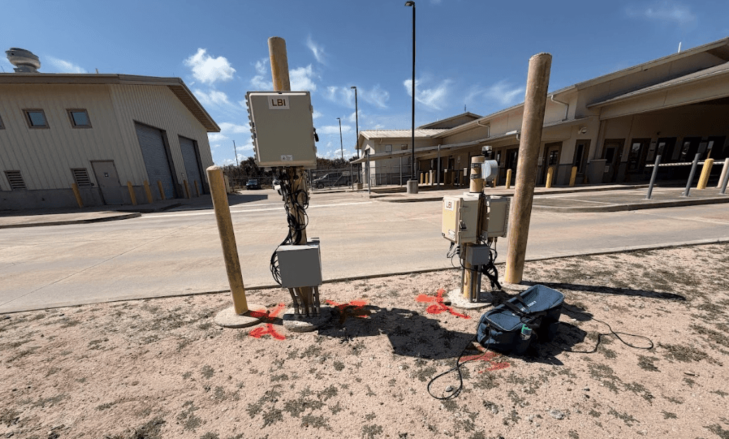 Private utility locating equipment staged at the Los Ebanos Ferry facility in Los Ebanos, TX before excavation work Utility locating setup with marked underground utilities near electrical infrastructure in Los Ebanos, TX GPR and electromagnetic utility locating equipment deployed at a ferry facility construction site in Los Ebanos APWA utility markings and locating equipment identifying underground utilities at the Los Ebanos Ferry project Private utility locating equipment staged at the Los Ebanos Ferry facility in Los Ebanos, TX before excavation work Utility locating setup with marked underground utilities near electrical infrastructure in Los Ebanos, TX GPR and electromagnetic utility locating equipment deployed at a ferry facility construction site in Los Ebanos APWA utility markings and locating equipment identifying underground utilities at the Los Ebanos Ferry project